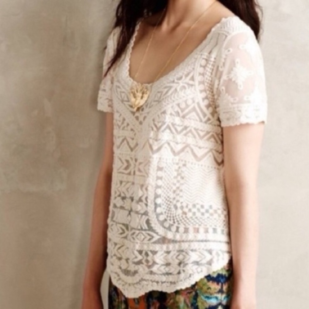 Anthropologie Meadow Rue Cream Lace Sheer Blouse